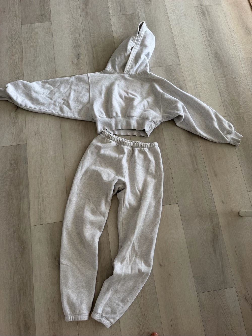 TNA Light Gray Cropped Hoodie & Joggers Set